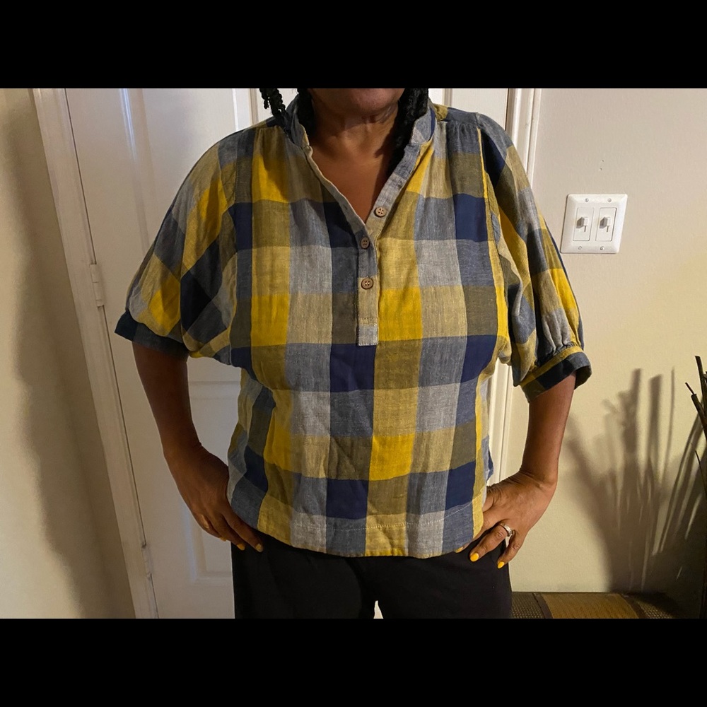 “Jternal Elow” Blue & Yellow Plaid Blouse